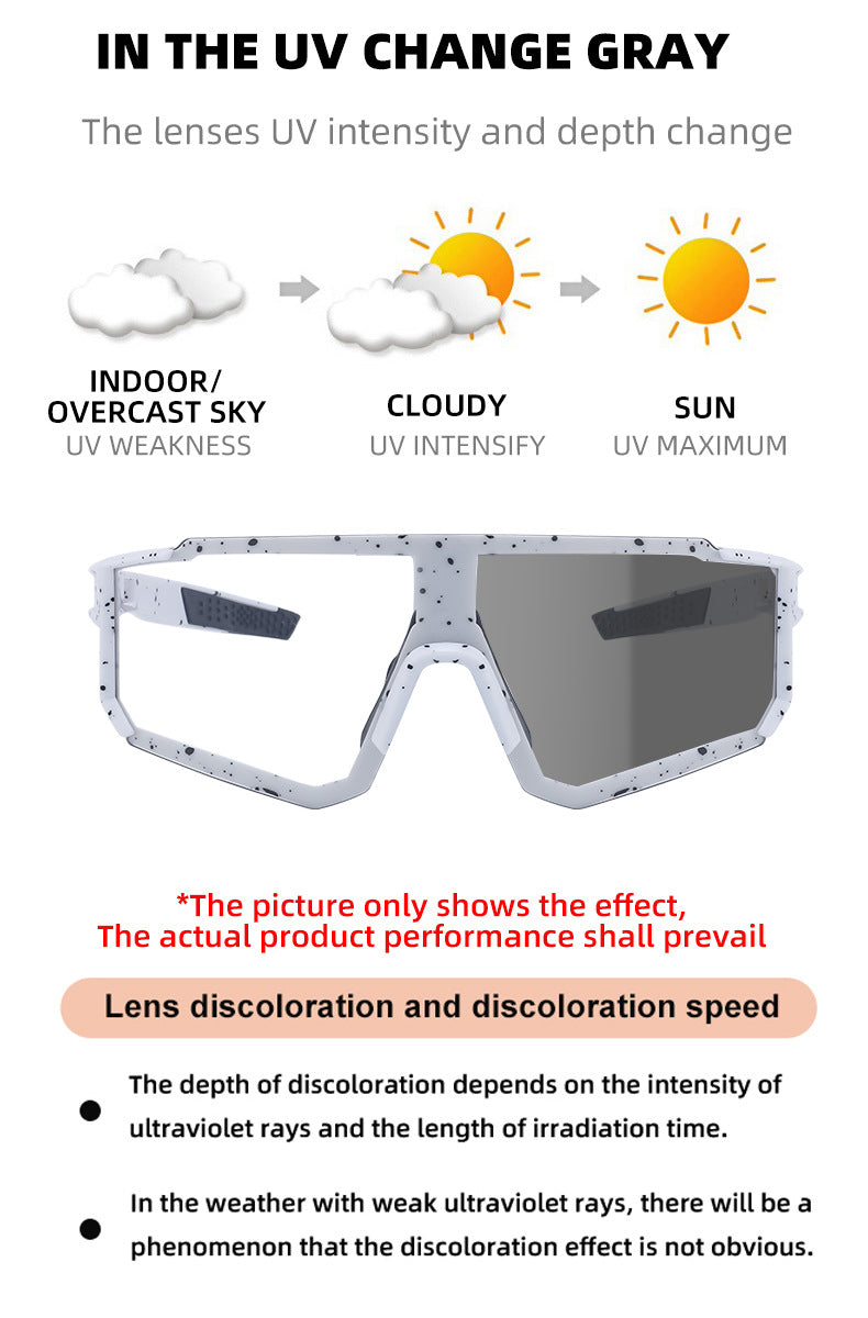 European and American One-piece Photochromic Sunglasses Women Outdoor Cycling Sports Windproof Sunglasses Men Wholesale shades