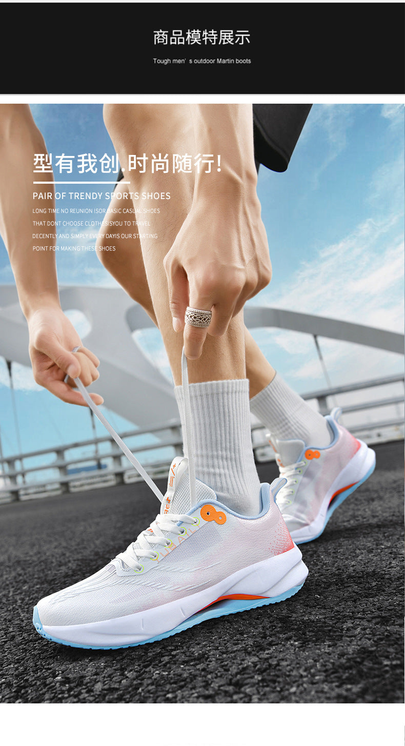 Summer Men's Fashion Breathable Sneakers Student Outdoor Trendy Lace-up Thick-soled Low-top Casual Running Shoes