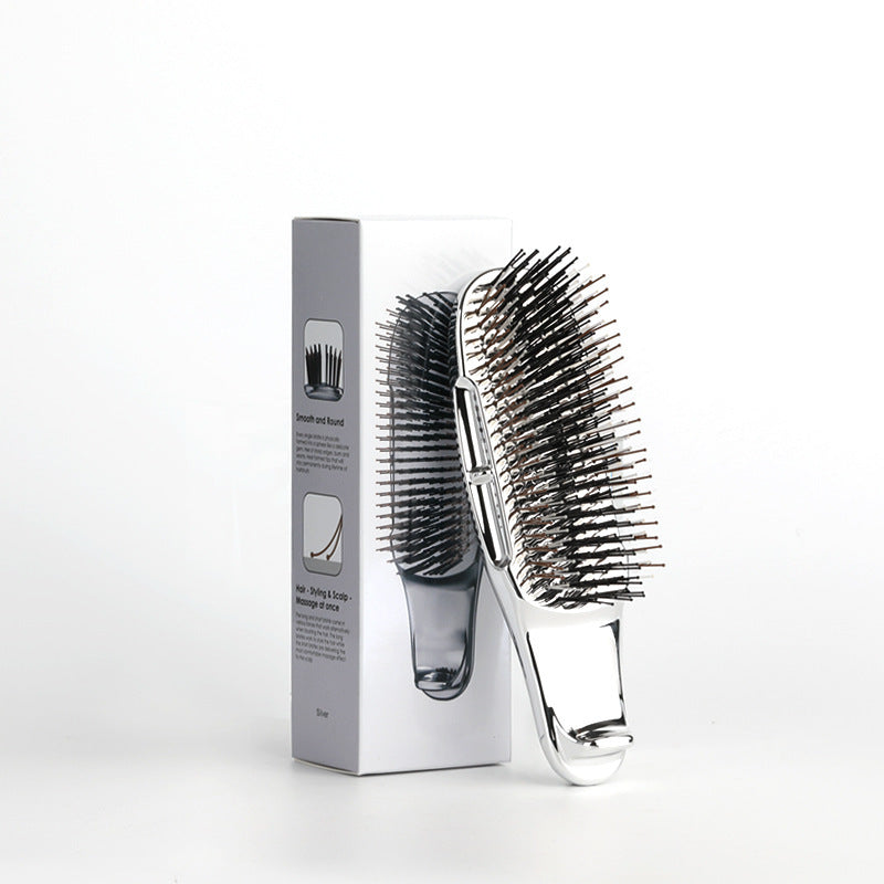 Cross-Border Electroplated Handle Comb Head Meridian Massage Comb Scalp Cleaning Dry and Wet Dual-Use Portable Styling Hair Comb