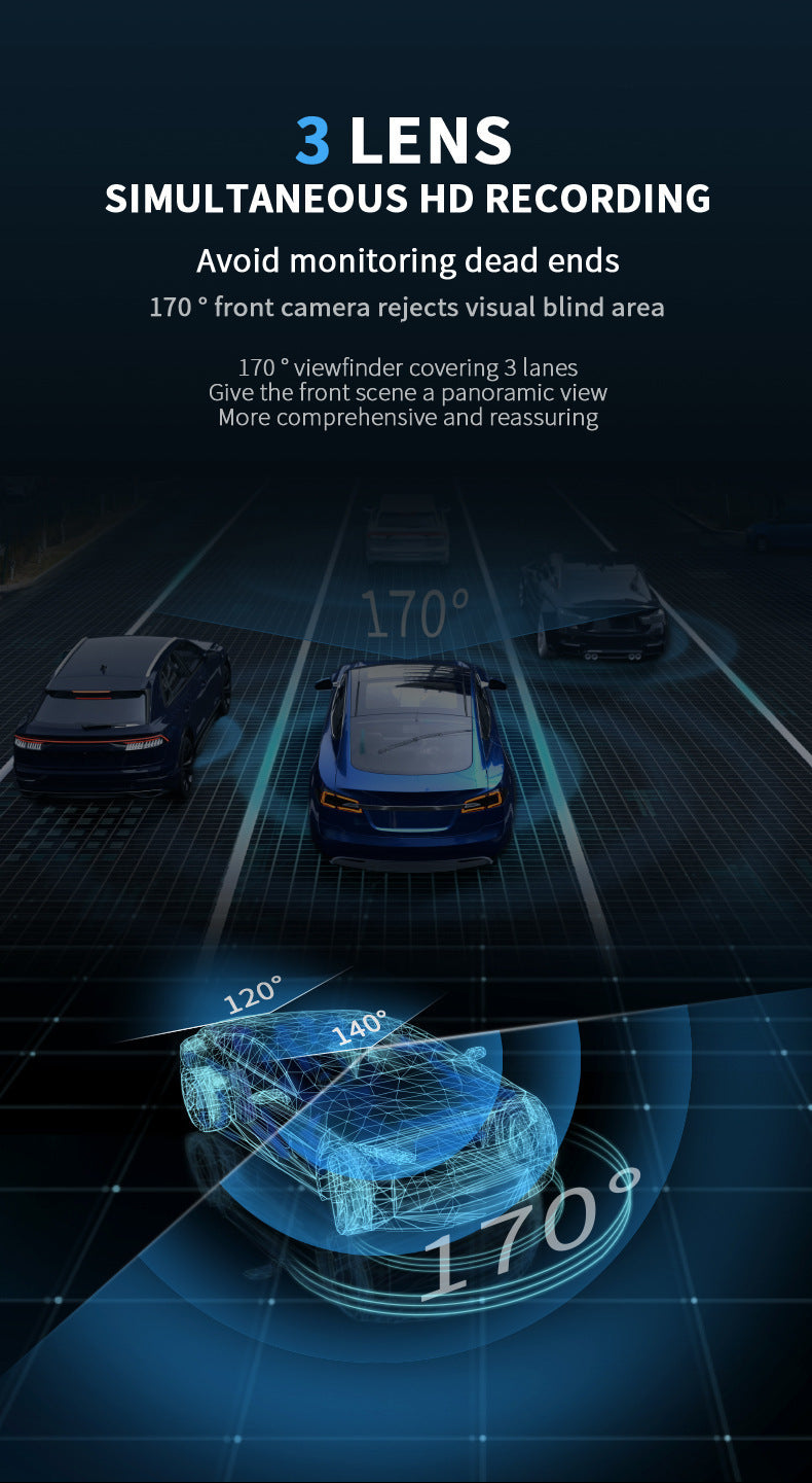 S181080P Three-lens driving recorder with high-definition ultra-wide-angle night vision WiFi Vehicle Front Dash Cam
