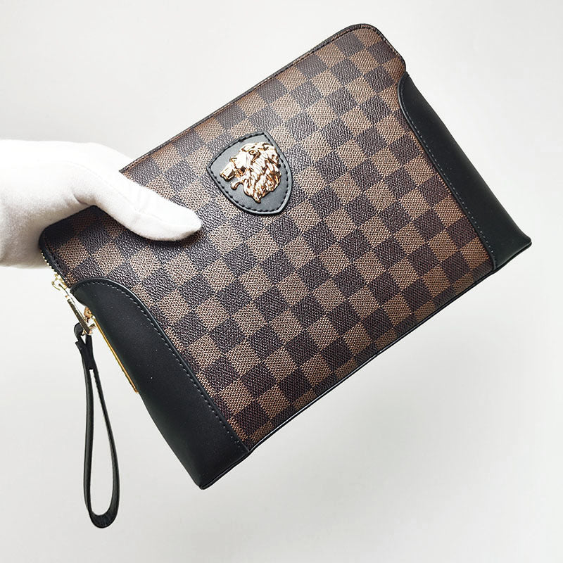 Fingerprint Lock Clutch Bag Large Capacity Business Men's Genuine Leather Handheld Luxury Woven Clutch Portable Fingerprint Unlock