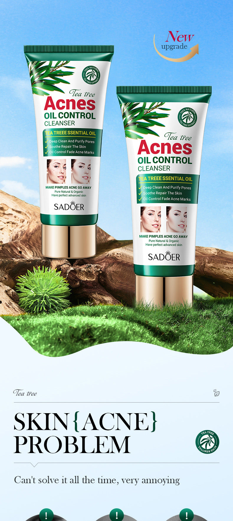 Full English Tea Tree Facial Cleanser100gSADOER Deep Cleansing Moisturizing Refreshing Cleanser  Wholesale