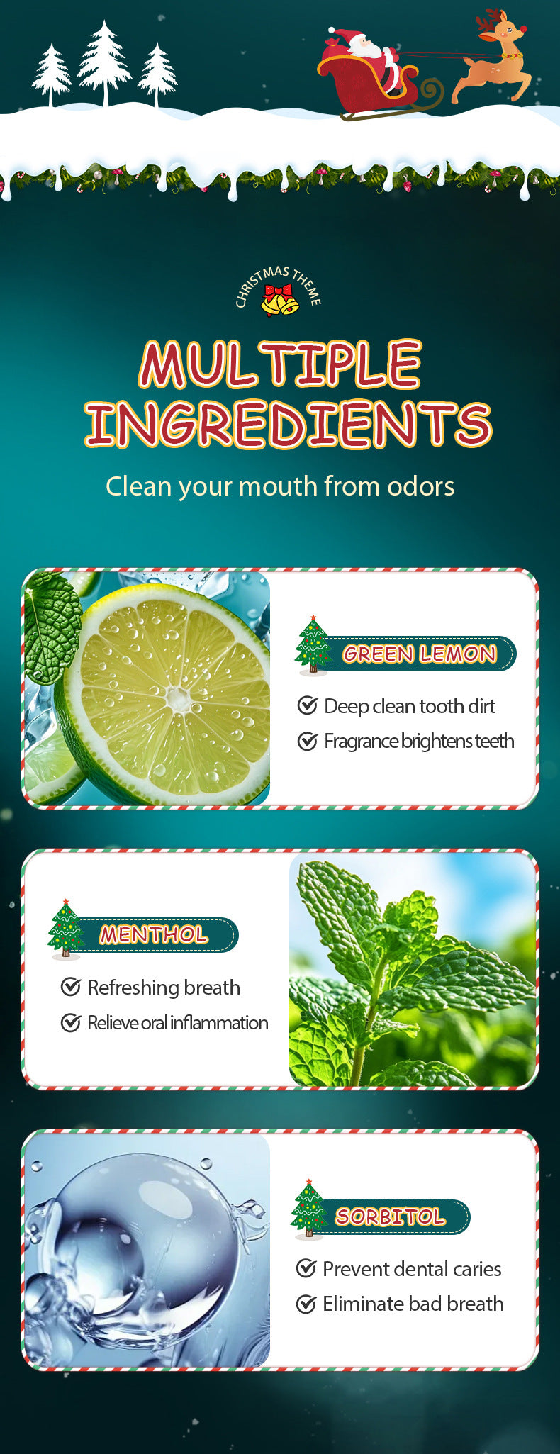 Cross-border Christmas Probiotic Mouthwash Strips10ml  SADOER Green Lemon Mint Export Manufacturer Wholesale
