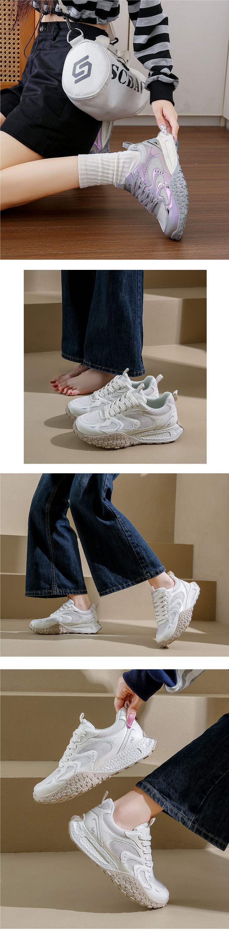 German Training Shoes Women's Shoes2025Spring New Casual Sports Running Shoes Lightweight Forrest Gump Shoes Versatile White Sneakers Mesh Shoes