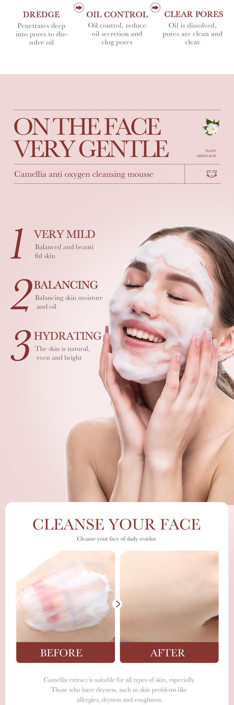 Camellia Cleansing Mousse BIOAOUA Deep Cleansing Facial Cleanser Cross-Border Wholesale