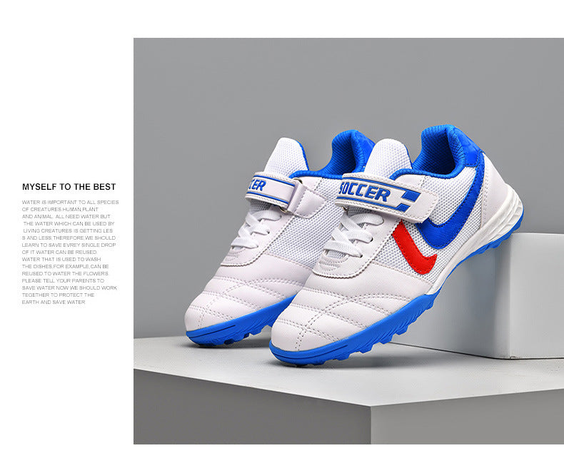 New football shoes for men and women with Velcro for children TF Broken Nail Style Youth Student Grassland Flat Training Shoes