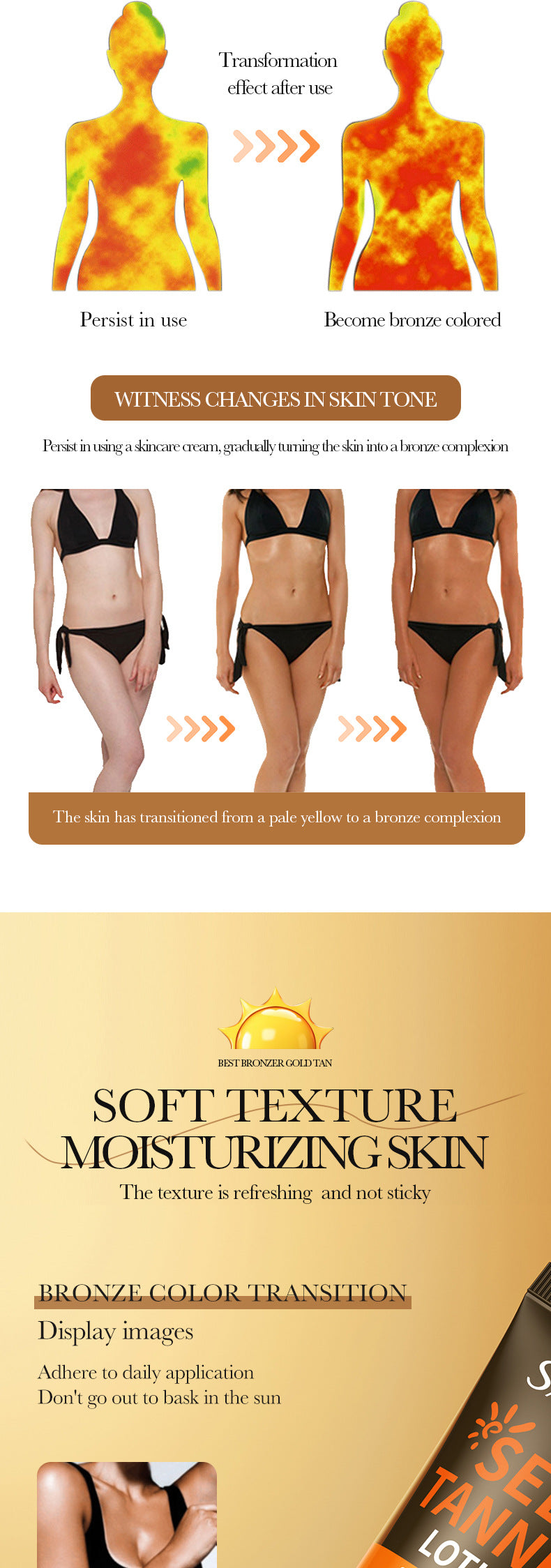 Tanning Cream50g SADOER Natural Darkening Bronze Wheat Color Tanning Cream Cross-Border Wholesale