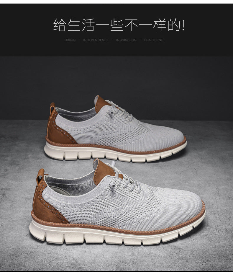 Flyknit Casual Shoes Men's Brogue Carved Loafers Men's Trendy Shoes Breathable Comfortable