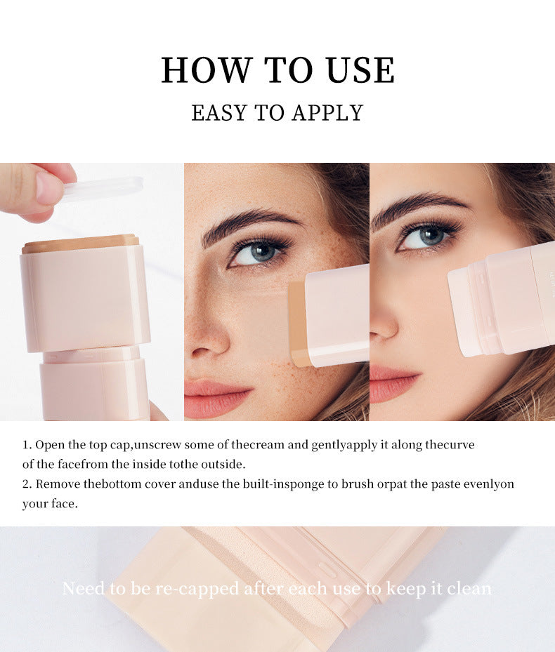 Cosmetic Non-Smudge Foundation Double-Ended Rotating Concealer Long-Lasting Waterproof Sweat Sponge Brush Head Cream Foundation