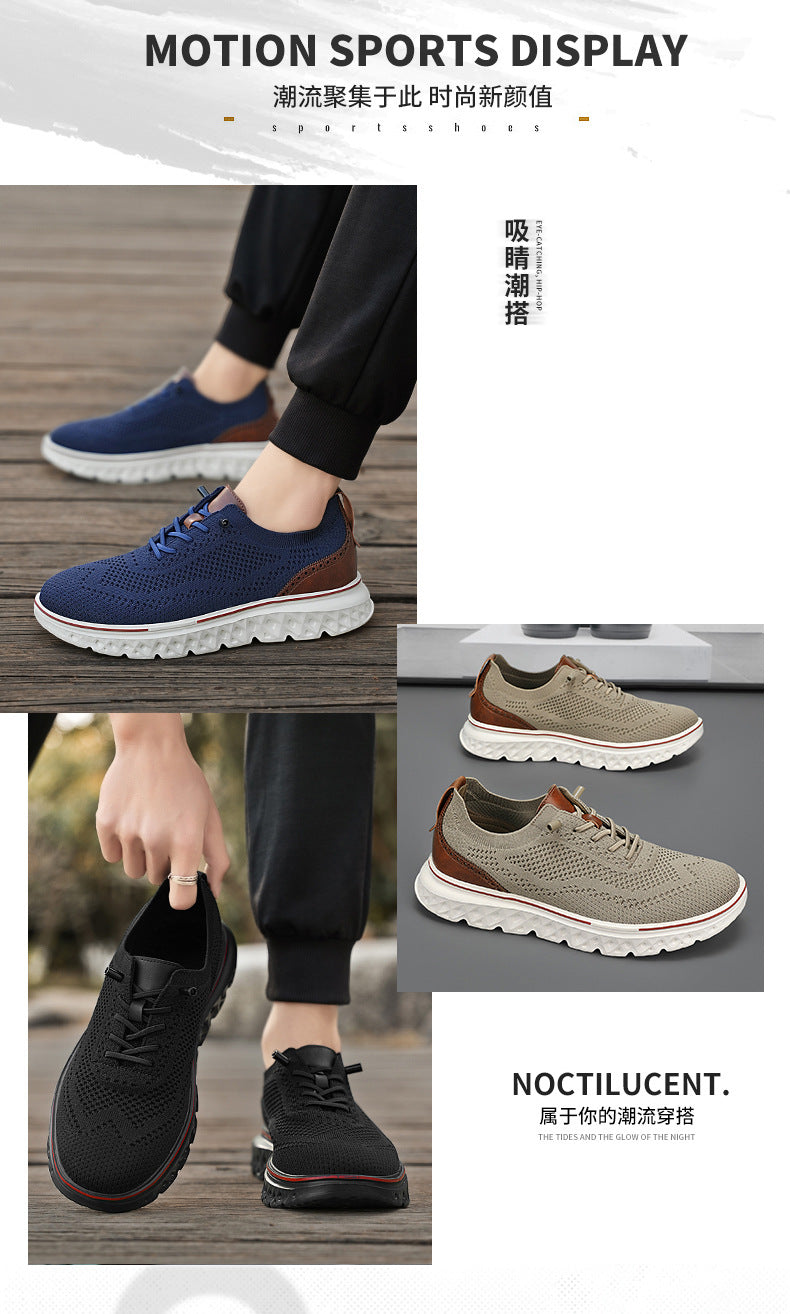 Large Size Casual Men's Shoes Fashionable Lightweight Loafers Men's Flyknit Hollow Breathable Running Sports Shoes