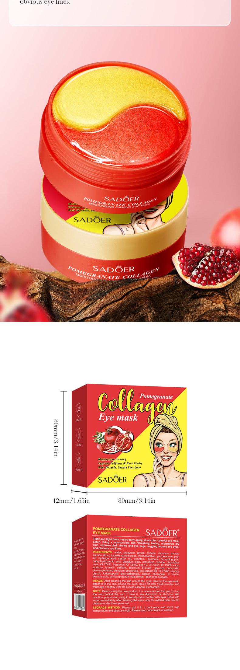 Pomegranate Collagen Moisturizing Eye Mask SADOER Firming and Moisturizing Eye Mask Patch Cross-Border Wholesale