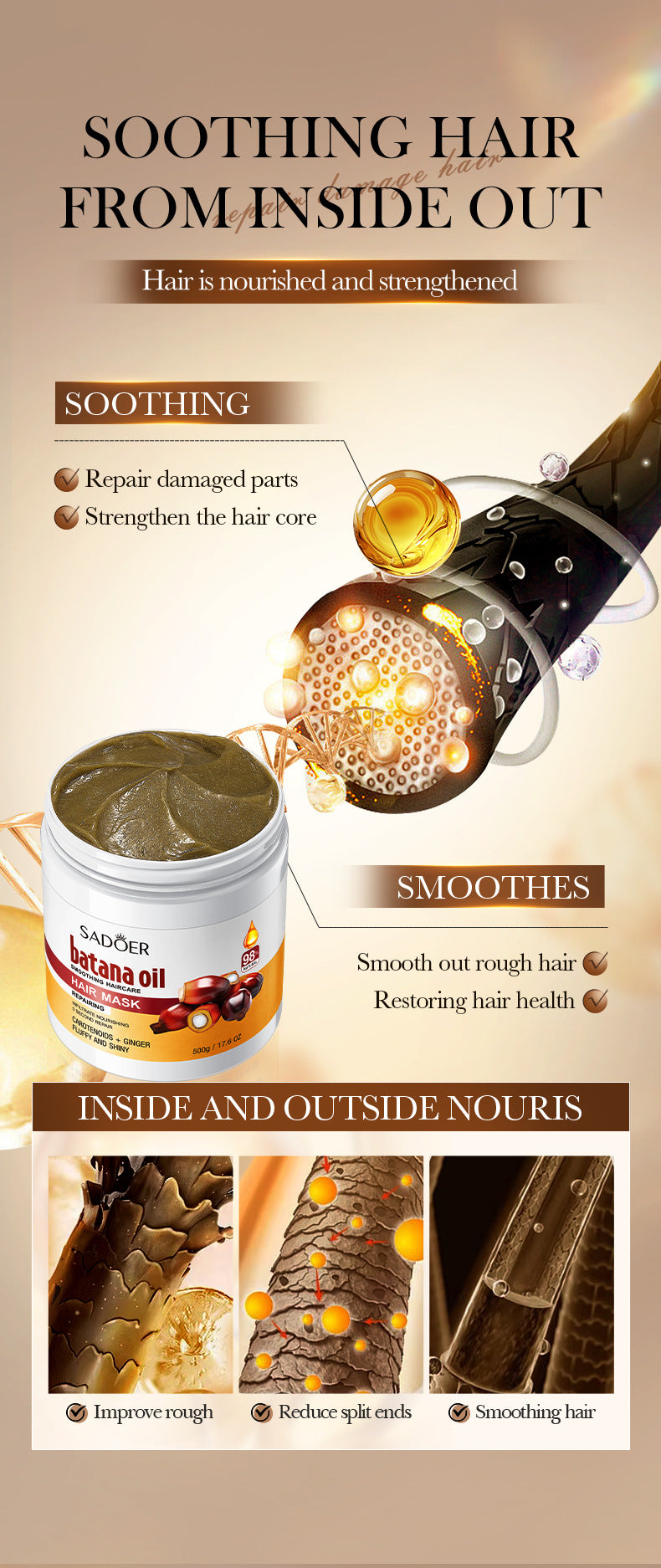 Batahana Hair Mask SADOER Scalp Soothing Smooth Conditioner Cross-Border Wholesale