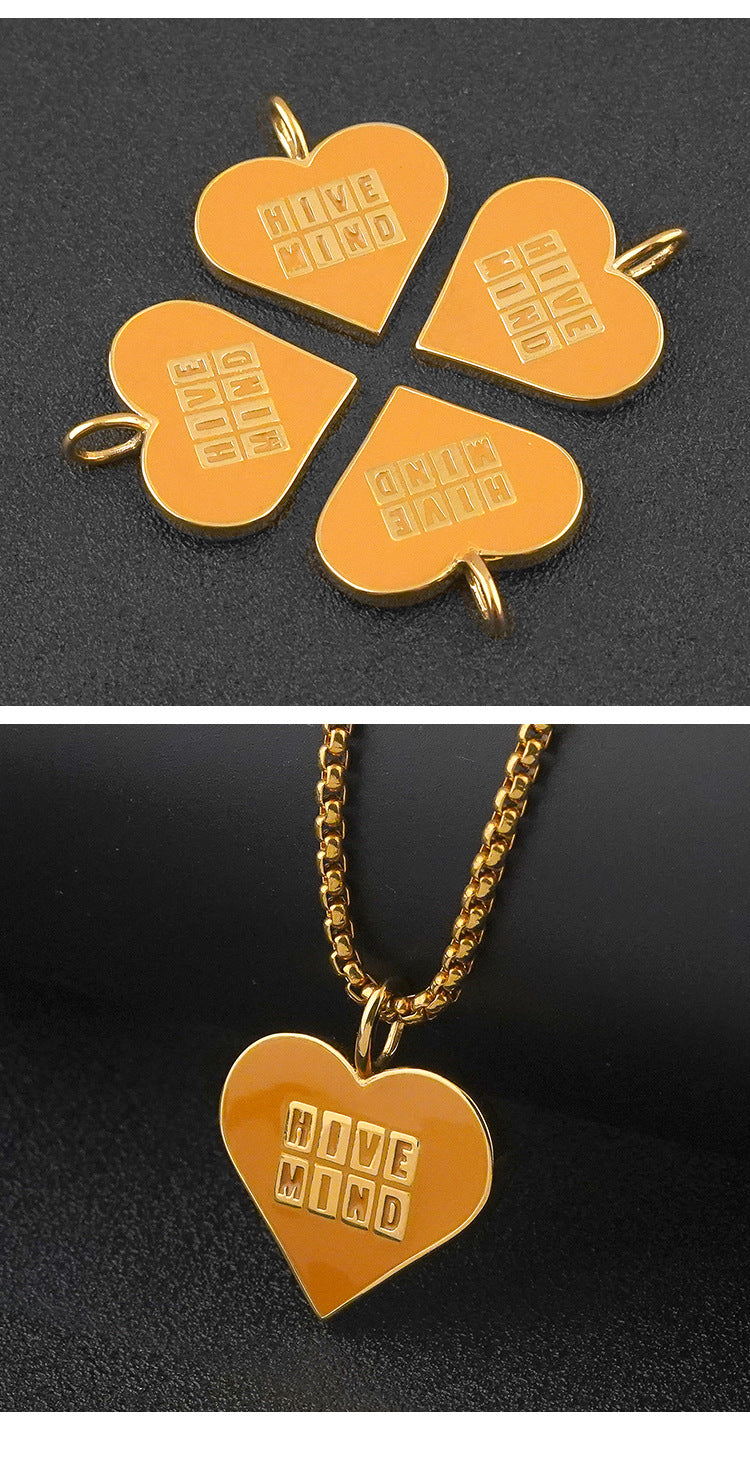 European and American Style Stainless Steel Heart-shaped Peach Heart Resin Pendant Vacuum Electroplating gold Heart-shaped Personality Titanium Steel Necklace Wholesale