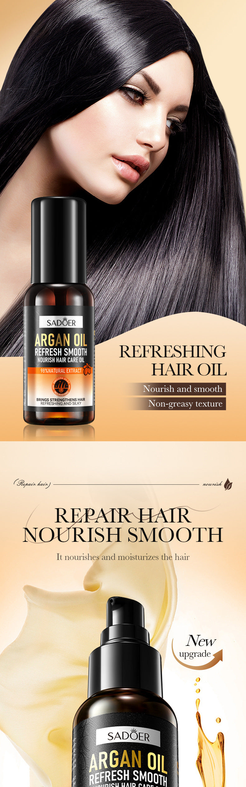 Argan Oil Hair Care Essential Oil60mlSADOER Refreshing Nourishing Smooth Hair Conditioner Cross-Border Wholesale