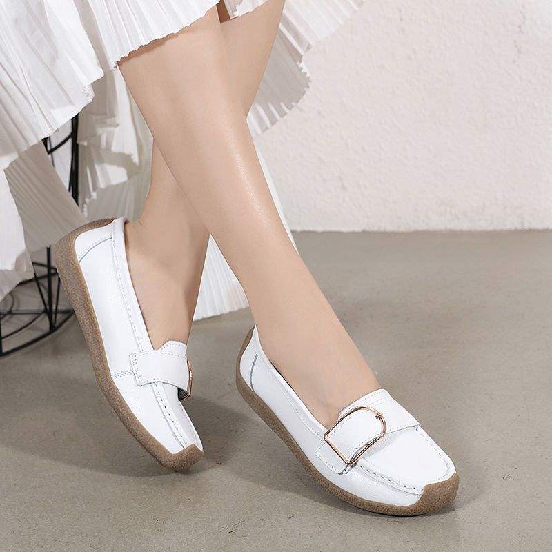 Women's Shoes Flat Soft Sole Loafers Women's Mid-Heel Soft Leather Nurse Shoes Rubber Sole Fashion Versatile Mom Shoes