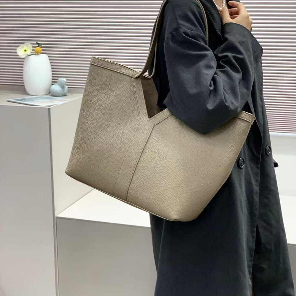 Autumn Winter New Genuine Leather Tote Bag Large Capacity Women's Bag Top Layer Cowhide Single Shoulder Commuter Underarm Bag