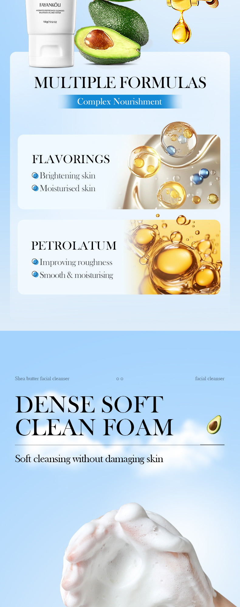 Cross-Border Avocado Skincare Series150ml Moisturizing Anti-Oxidation Cleansing Face Wash Export Manufacturer Wholesale