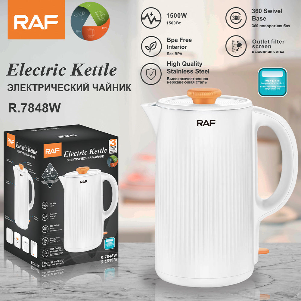 RAF European Standard Electric Kettle Household Food Grade304Seamless Stainless Steel Anti-Dry Boiling Kettle2L