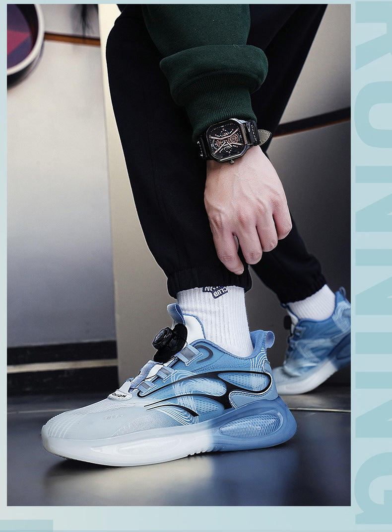 2025Hot-Selling Casual Leather Lightweight Rotating Button Running Shoes for Men with Popcorn Sole, Shock Absorption Sports Shoes