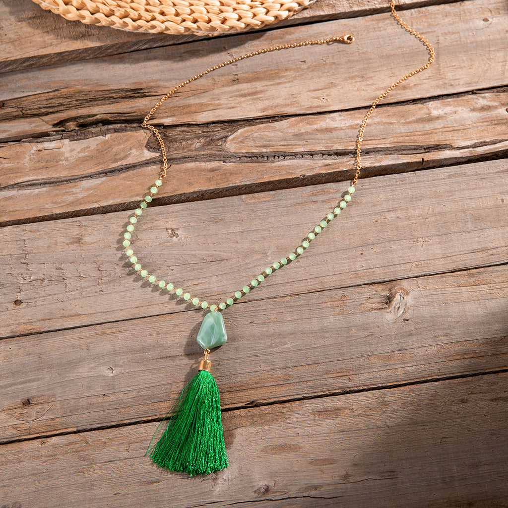 Simple Colorful Beaded Tassel y Chain Necklace Elegant Versatile Diamond-Studded Sweater Chain Jewelry
