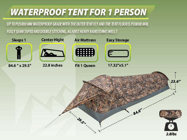 Single Tunnel Tent Outdoor Rainproof Cycling Hiking Camping Portable Windproof Lightweight Camping Tent