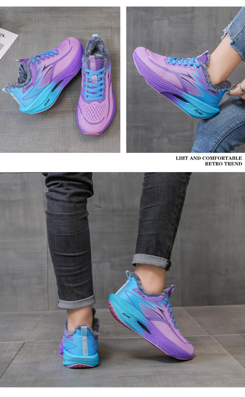 New Feiran Real Explosive Carbon Plate Lightweight Cushioning Couple Sports Shoes with Fleece Lining, Warm, Comfortable, Non-Slip, Wear-Resistant Running Shoes