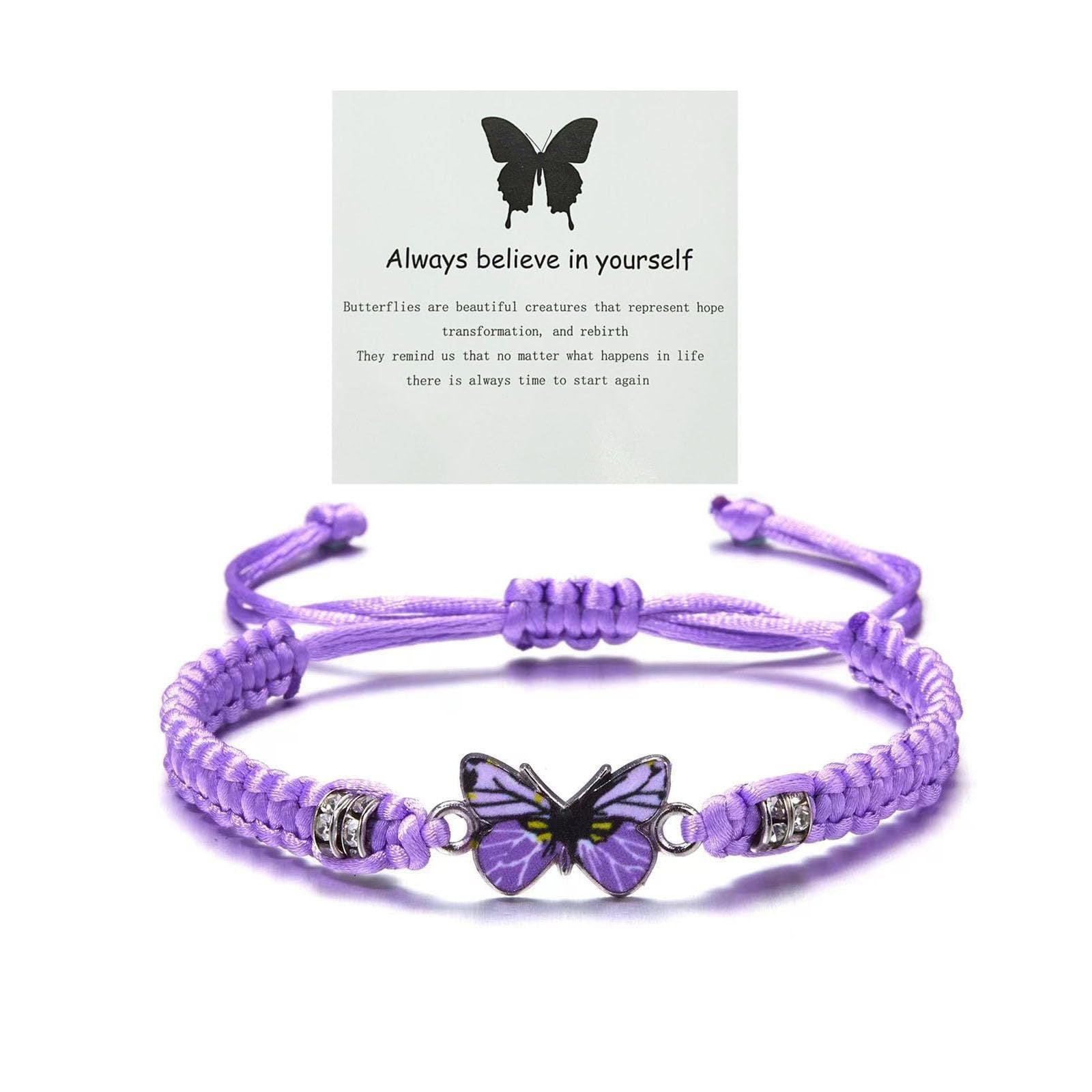 Adjustable Handmade Woven Bracelet with Oil Drop Alloy Pendant, Double Loop Butterfly Women's Woven Bracelet