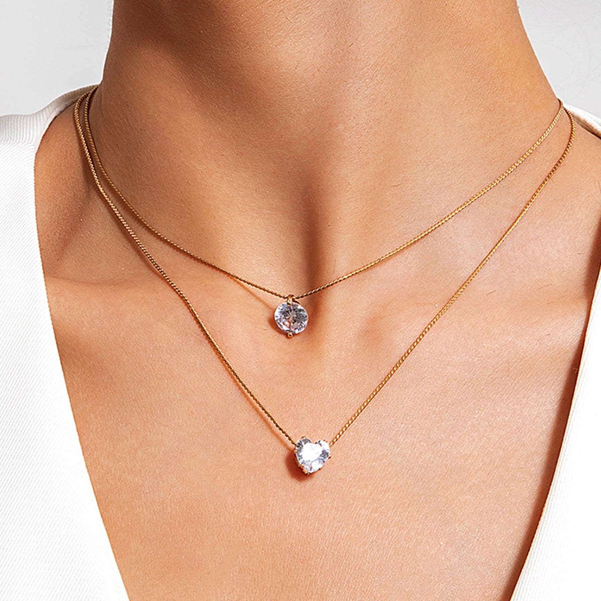 European and American Ornament Fashionable and Simple Diamond-Encrusted Chain Necklace for Women Creative Water Drop Multi-layer Pendant Collarbone Necklace