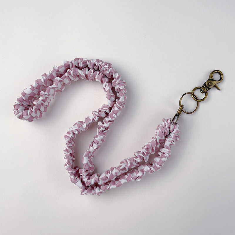 Keychain Large Elastic Polyester Wrinkle Print Hanging Ring Buckle Work Badge Phone Lanyard Chain