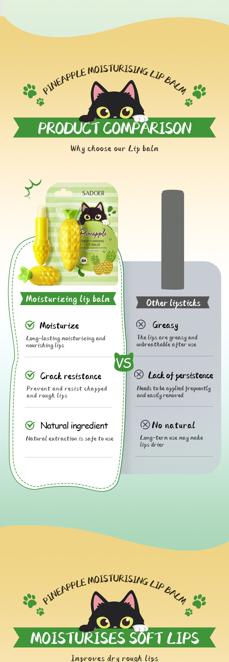 Pineapple Lip Balm SADOER Autumn and winter moisturizing lip balm wholesale for cross-border trade