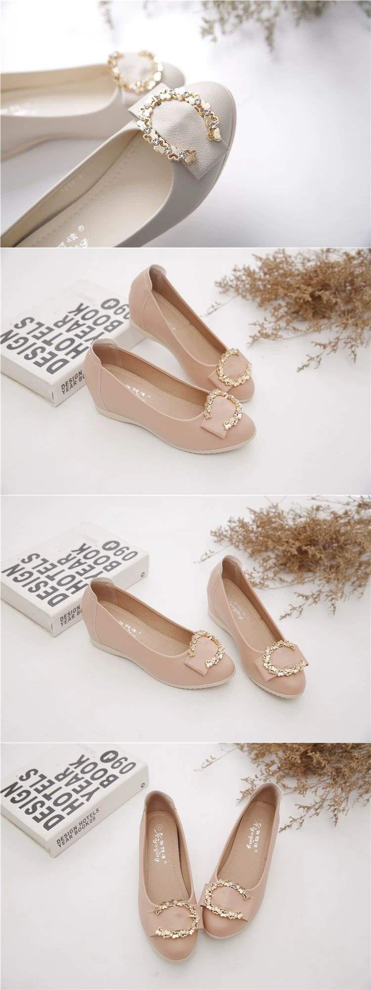 Women's Height-Increasing Flats2025Spring New Non-Slip Flat Shallow Mouth Height-Increasing Shoes Versatile Wedge Mom Shoes