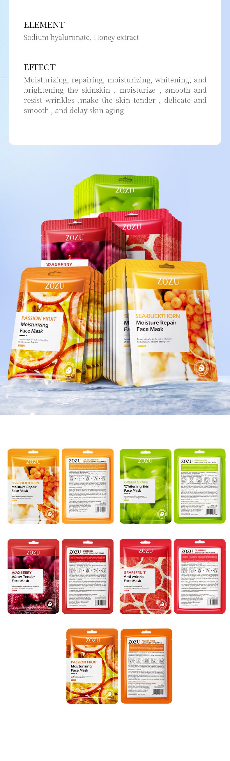 Fruit Mask25g ZOZU Bayberry Hydrating Sea Buckthorn Fruit Moisturizing Green Grape Skin Rejuvenation Cross-Border Wholesale