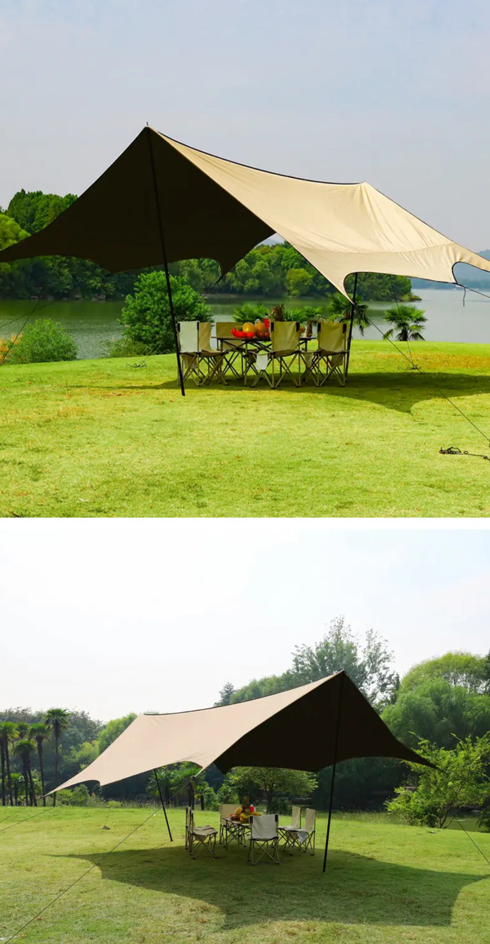 Outdoor Camping Canopy Portable Foldable Camping Gear Rainproof Sunproof Awning Black Coating Sunshade Travel Gear