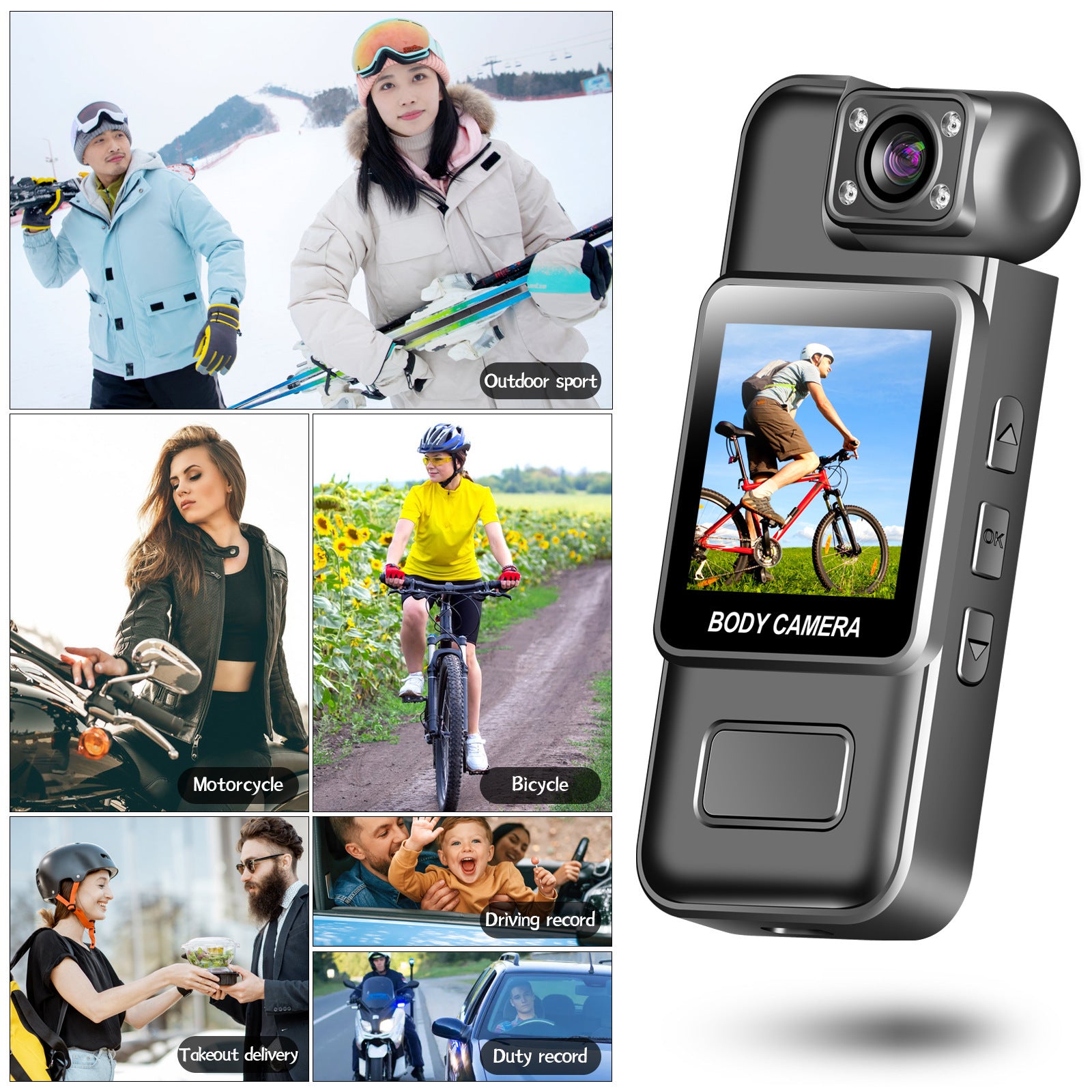 Portable Pocket Camera with Screen, Pocket Camcorder with Back Clip, HD Infrared Night Vision Portable Law Enforcement Camera
