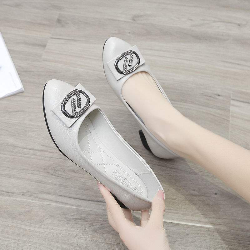 Soft Leather Single Shoes for Women, Integrated Heel, Mid-Heel, Mom Shoes, Leather Shoes, Chunky Heel, Loafers, Professional Work Shoes for Women