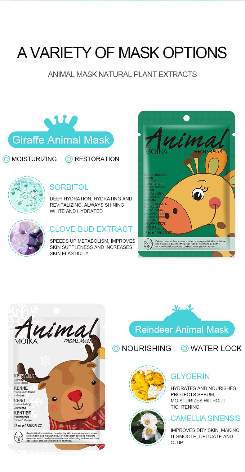 Cartoon Animal Mask Wholesale Full Single Piece Pack Firming Hydrating Moisturizing Brightening