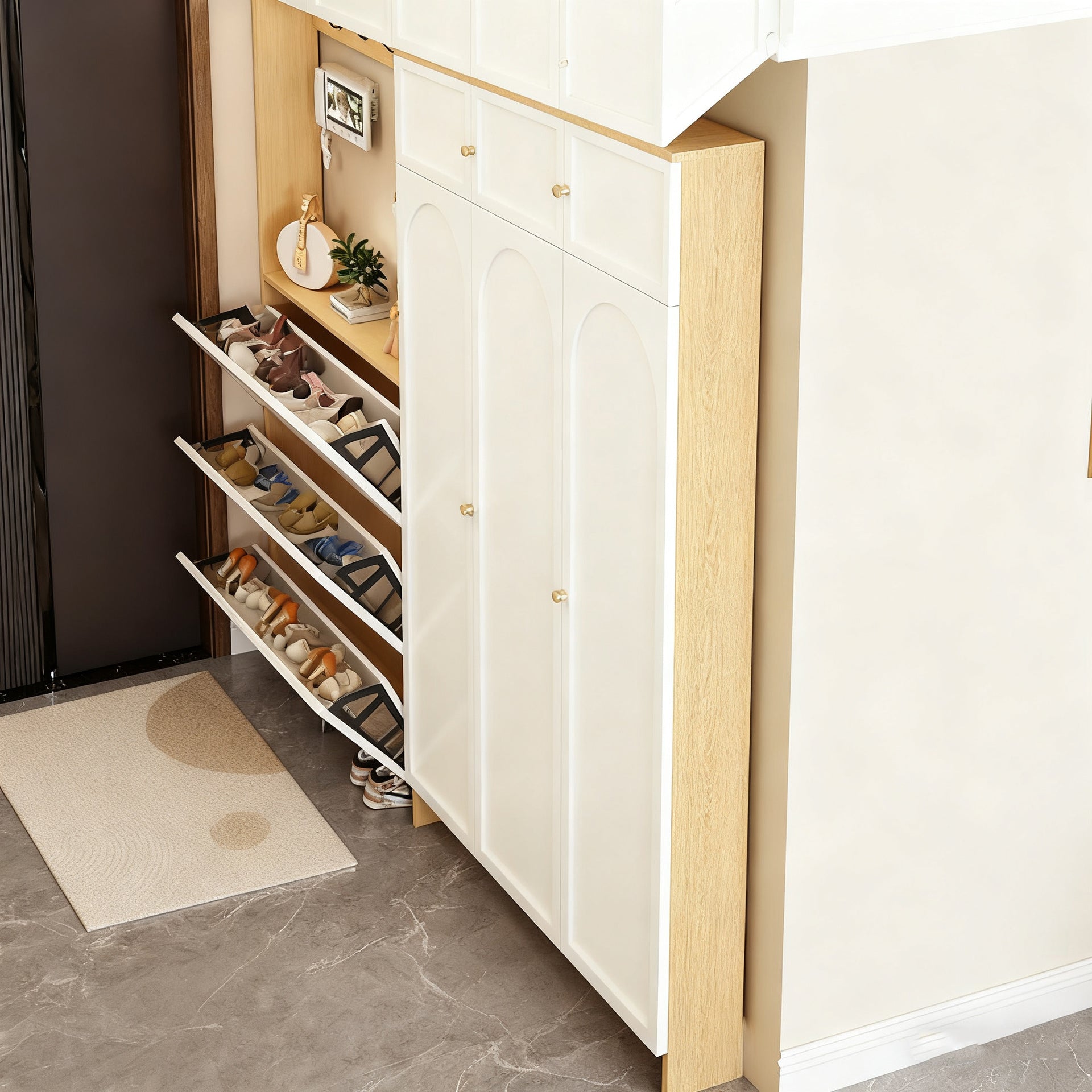 Custom Honeycomb Aluminum Alloy Shoe Cabinet Ultra-Thin Home Entrance Wall-Mounted Shoe and Hat Integrated Entryway Living Room