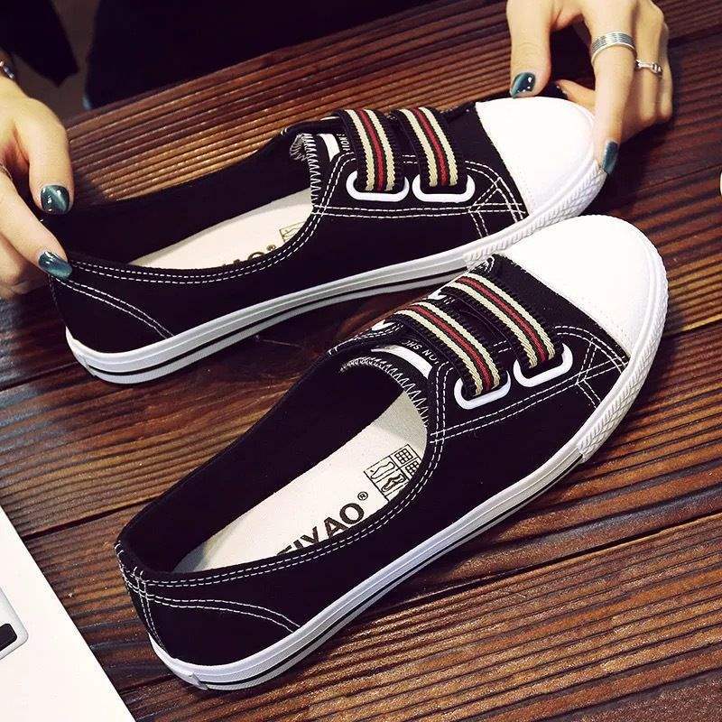 Shallow Canvas Shoes for Women Slip-On Shoes Women's Shoes Slip-On Flat Casual Korean Style Soft Sole Thin Non-Slip Cloth Shoes