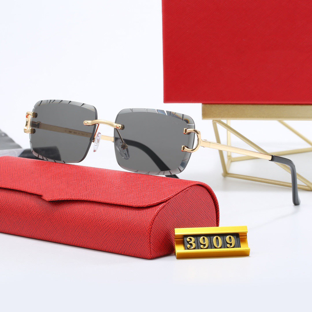 New European and American style frameless sunglasses for women Street Style Trendy Sunglasses for Men Eyeglass Strap logo