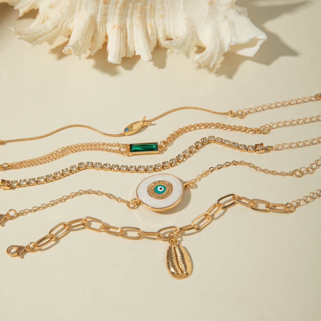 European and American Style Bracelet Bohemian Devil's Eye Bracelet Design Sense Inlaid Diamond Oil Drop Exaggerated Bracelet Set