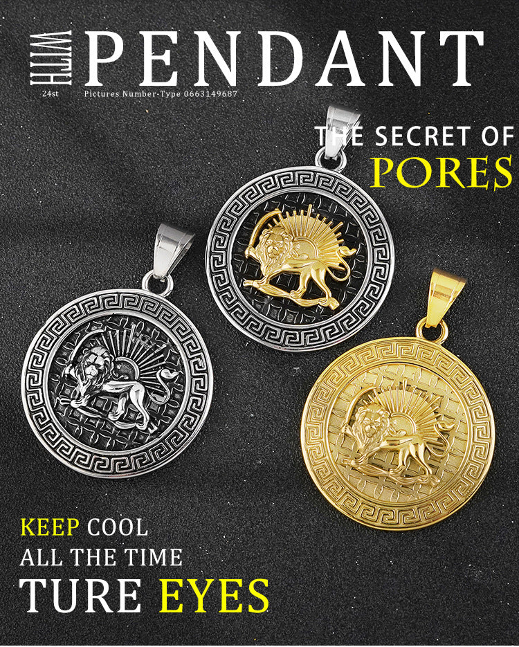 New Trendy Cast Round Animal Lion Stainless Steel Pendant Electroplated Titanium Steel Necklace Factory Wholesale