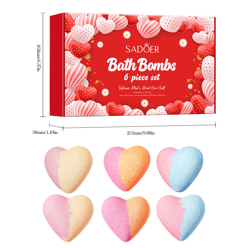 Cross-Border Bath Salt Balls6Set  Heart-shaped Bath Bomb Bath Salt Ball Boxed Export Manufacturer Wholesale