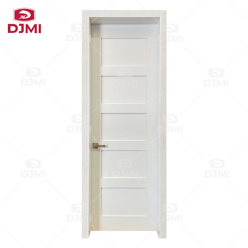 American Style White Primed Panel Design Solid Wood Door  Interior Solid Core Shaker Style Room Doors for Residential Apartment