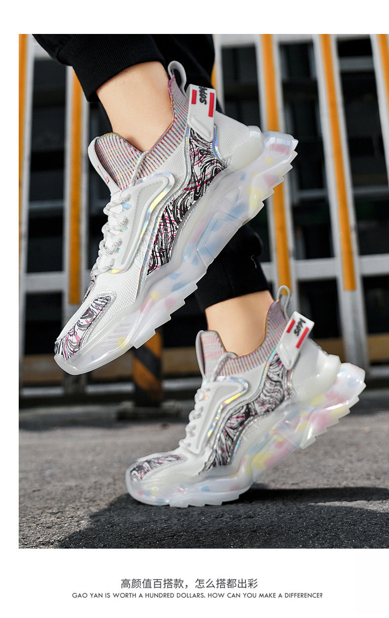 Men's Sports Shoes Autumn Non-Slip Wear-Resistant Running Shoes Versatile Youth Flyknit Breathable Mesh Shoes Retro Trendy Shoes