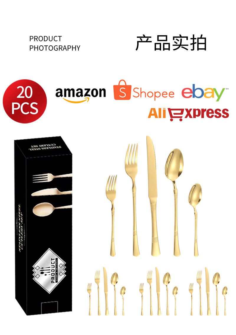 Stainless Steel Cutlery Western Steak Knife and Fork6Restaurant Crown Knife, Fork, and Spoon for One Person24Piece Suit