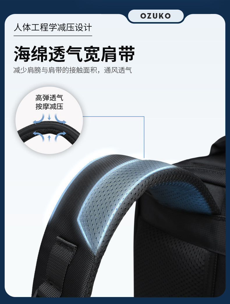 OZUKO Business Backpack Men's Computer Backpack Waterproof High-end Business Travel College Student Commuting School Bag
