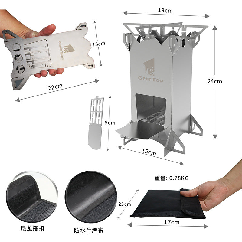 Outdoor Camping BBQ Portable Firewood Stove Detachable Folding Rocket Stove Camping Stove Multi-Fuel Compatible