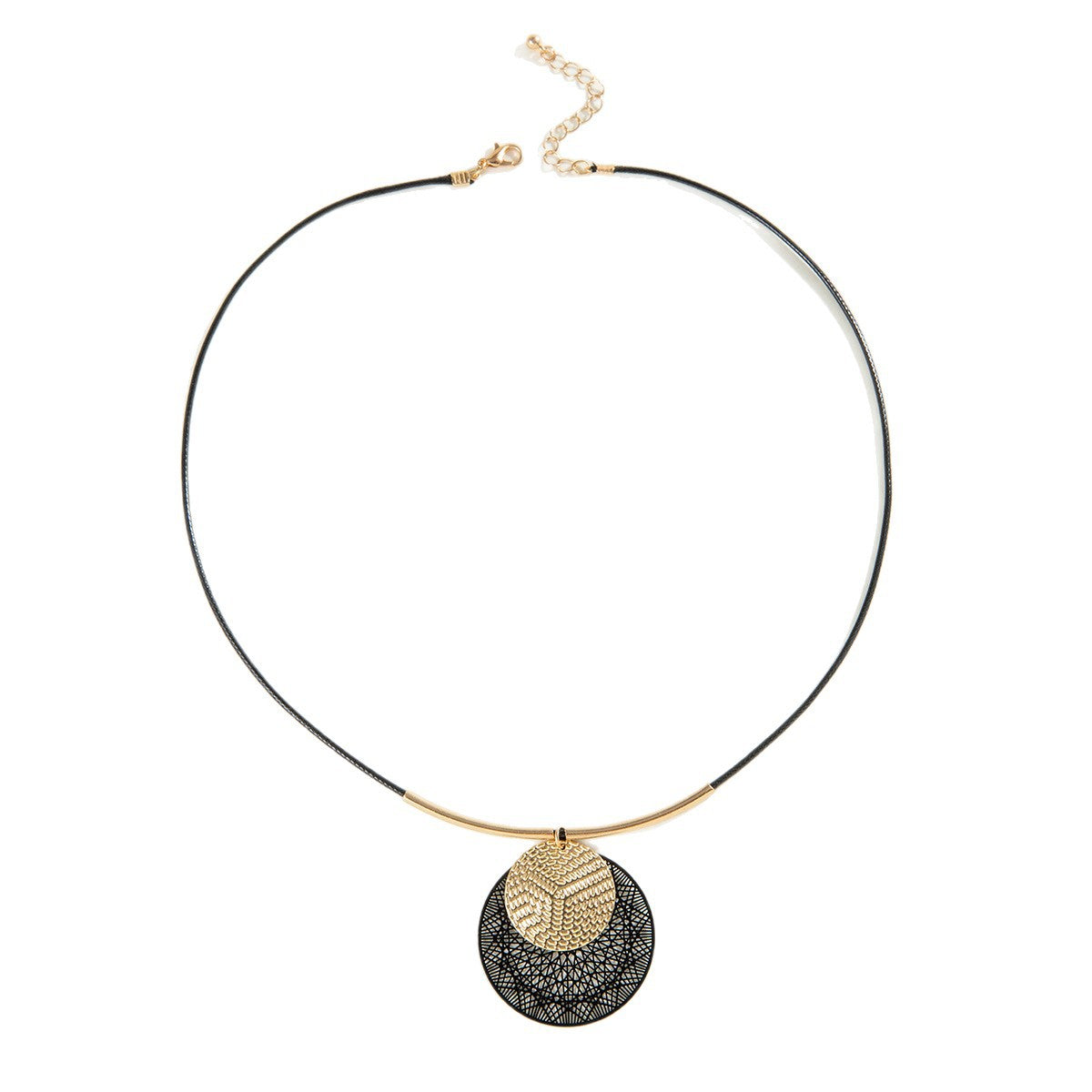 European and American New Style Personality Mesh Round Pendant Necklace for Women Elegant Simple Textured Round Pendant Rope Chain Necklace