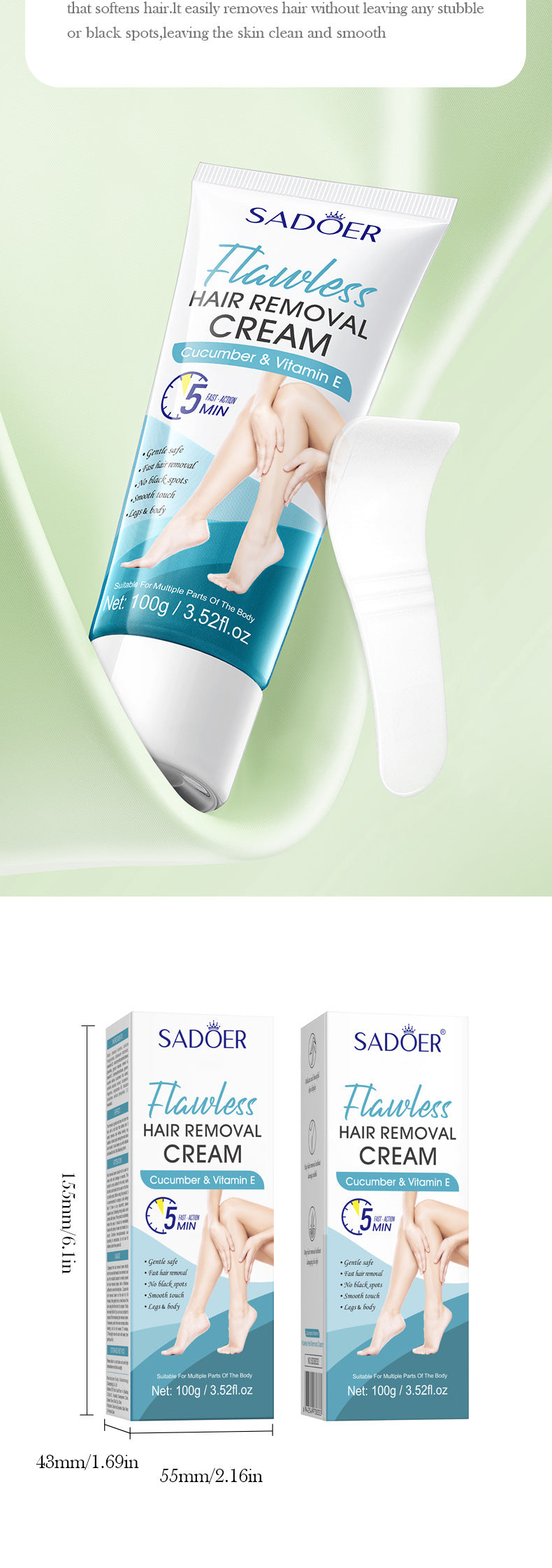 Plant VE Depilatory cream100g SADOER Smooth and Gentle Underarm Hair Removal Cream Cross-Border Wholesale