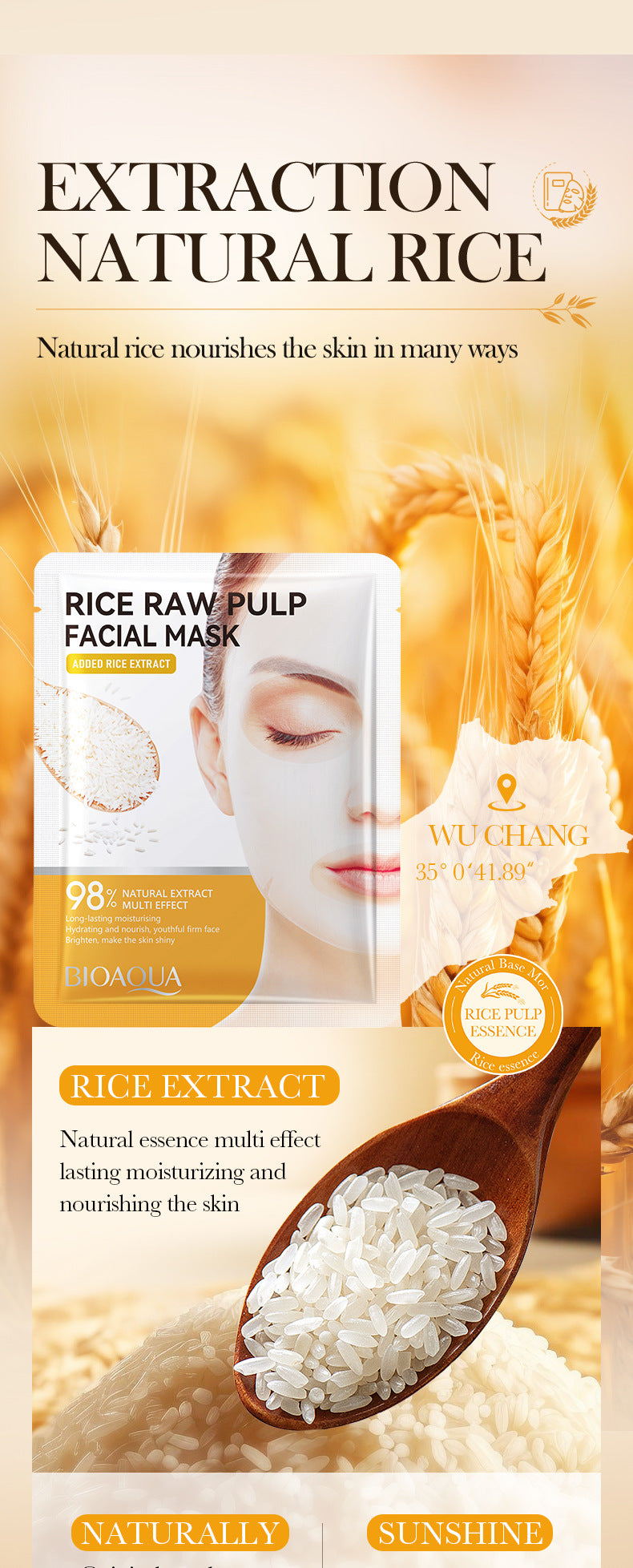 Rice Puree Face Mask25g BIOAOUA Moisturizing and rejuvenating facial mask patch cross-border wholesale